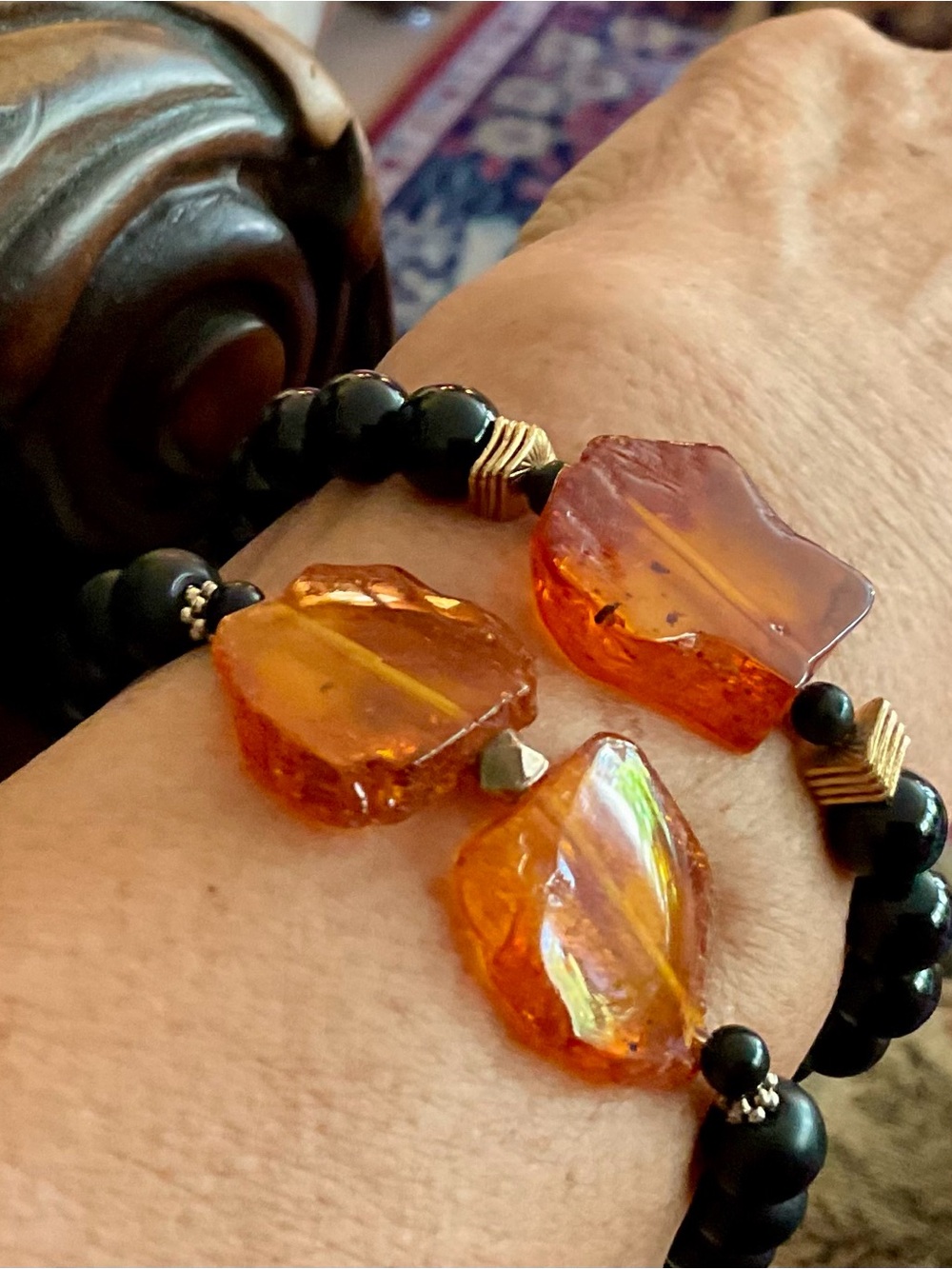 Authentic Baltic Amber Bead Bracelet with Black Accents.